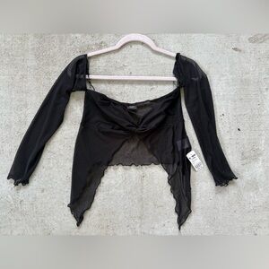 Y2K Sheer Ruffle Trim Black Cardigan Top